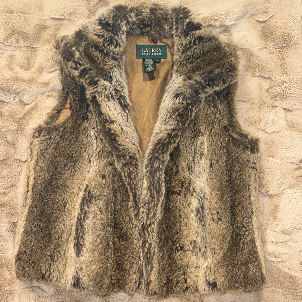 Lauren Ralph Lauren Brown and Tan Faux Fur Vest